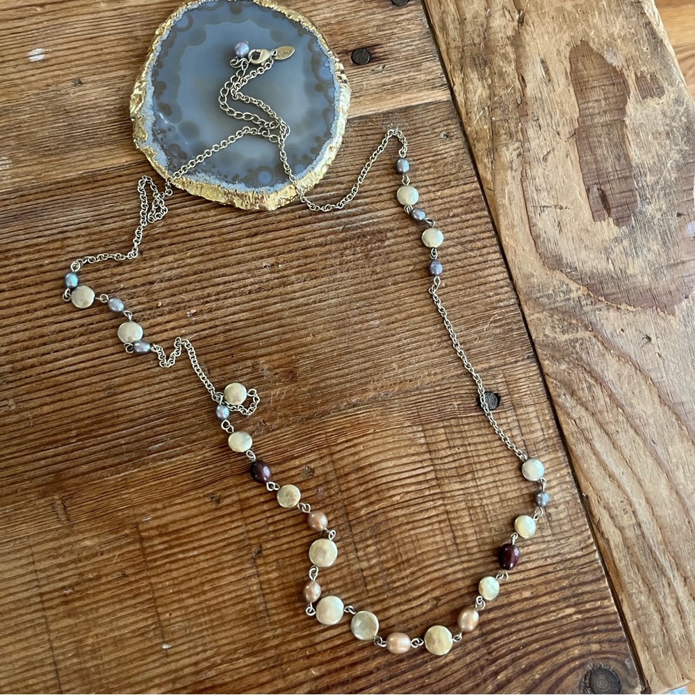 Lia Sophia Long Multi-Bead Necklace in Cream, Brown and Pearl